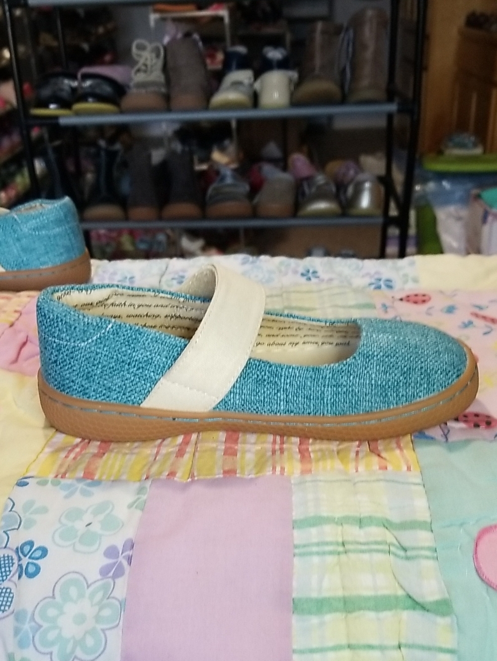 Livie & Luca Teal/ Turquoise Canvas Mary Jane with Cream Strap HTF Size 1 Youth - Picture 5 of 9